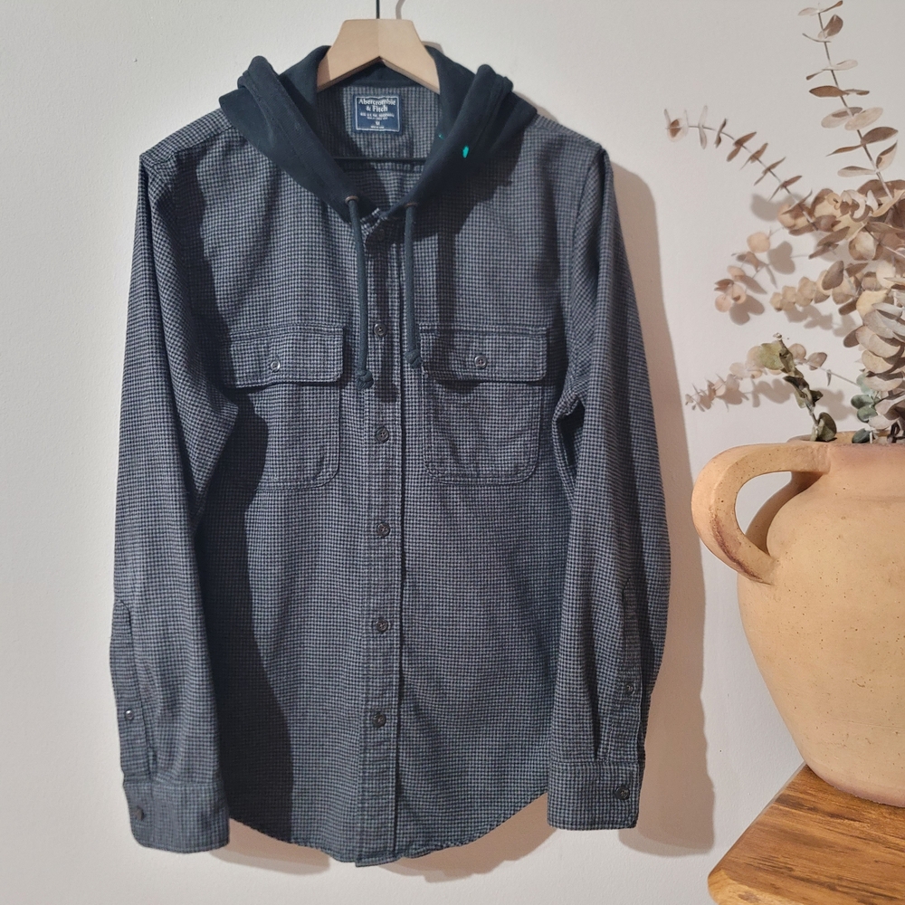 Abercrombie & Fitch Men’s Hooded Flannel Houndstooth Gorpcore Street Sz M
